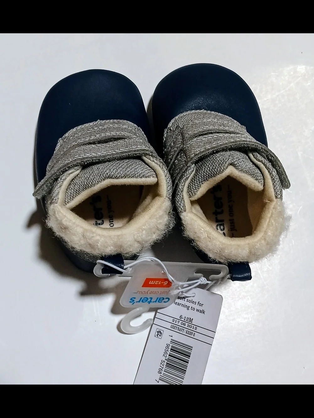 Carter's Baby Boys Navy and Gray Soft Moccasin Booties 6-12 M Brand New